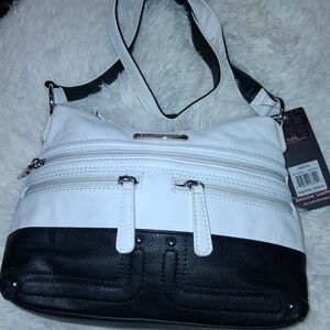 Stone Mountain Genuine Elegant Black and White Leather Shoulder Bag